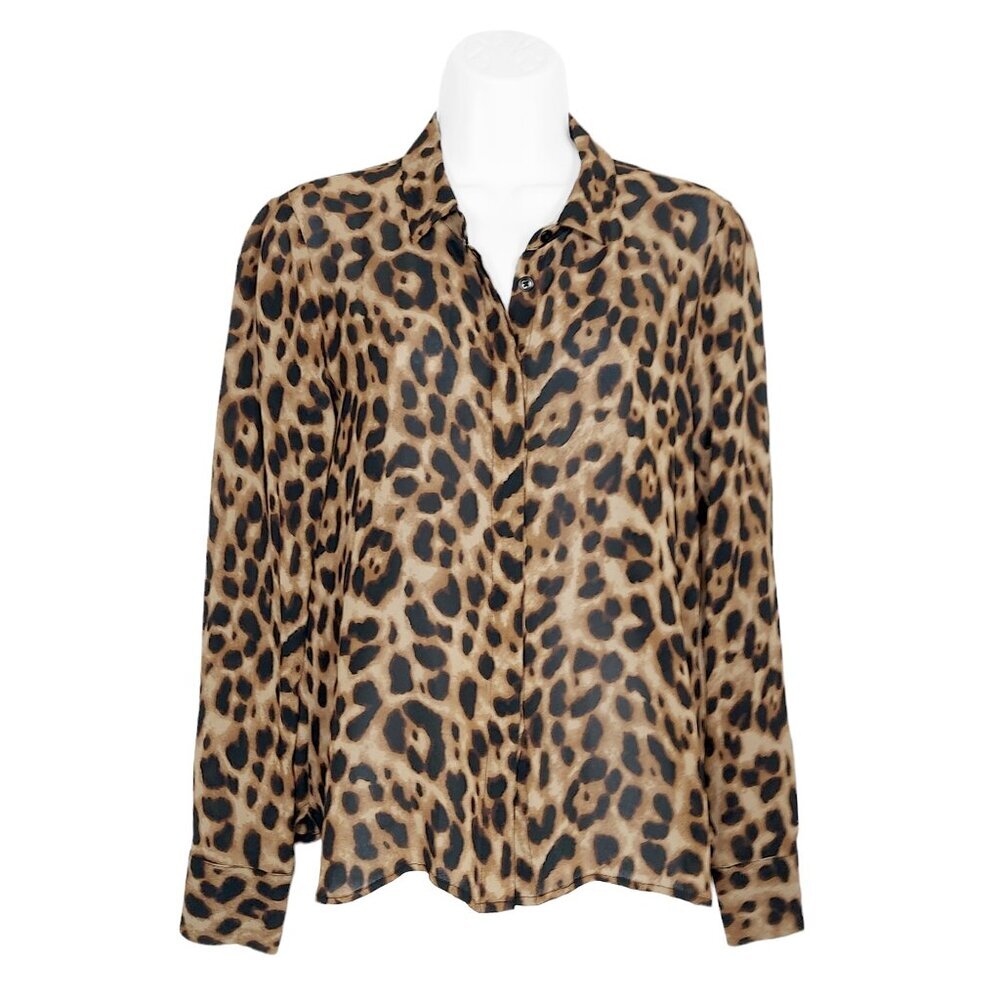 Reformation Leopard Print Violet Blouse Long Sleeve Button Front Viscose Small
